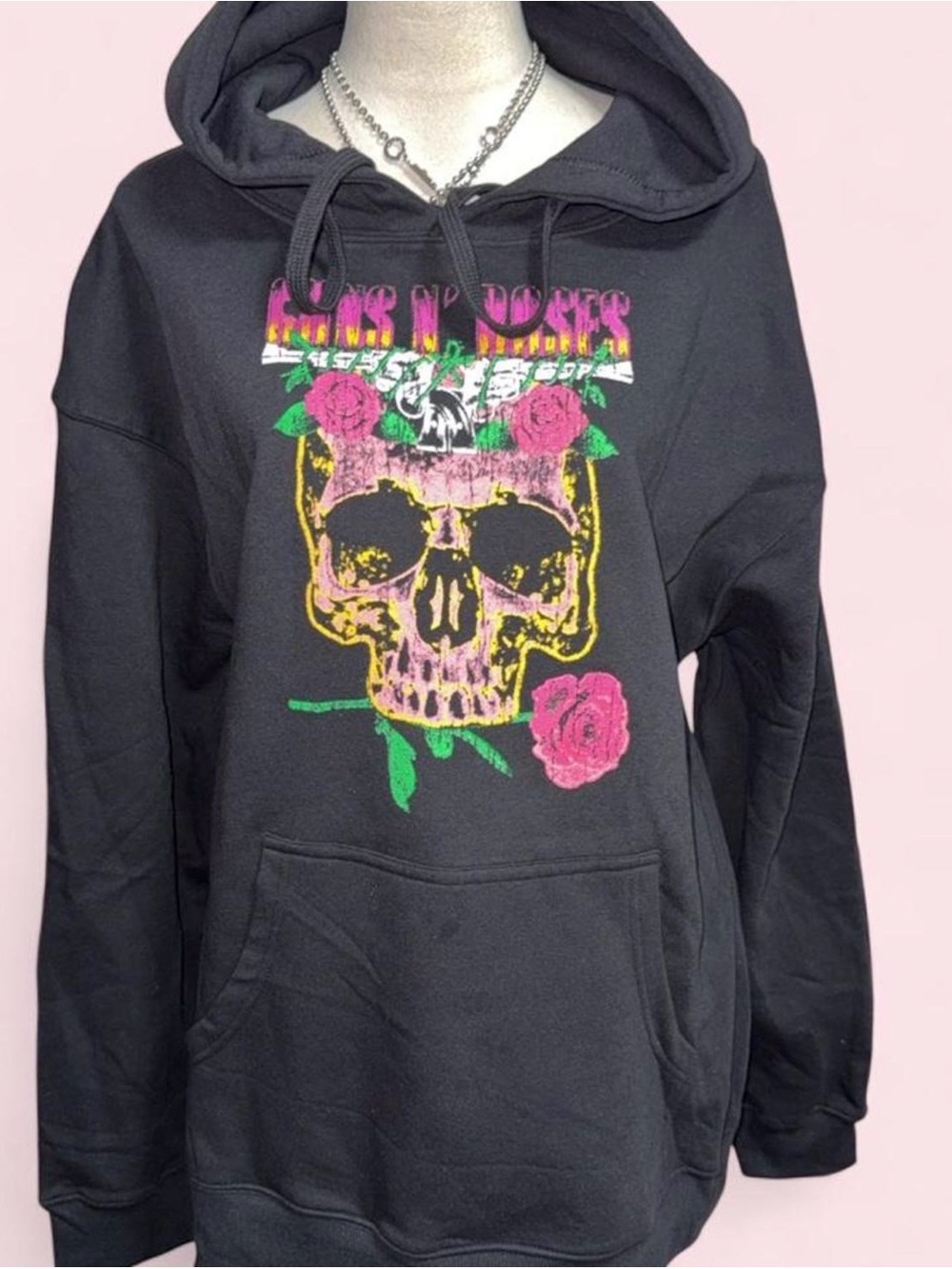 Black Graphic Skull & Rose Hoodie Sweatshirt